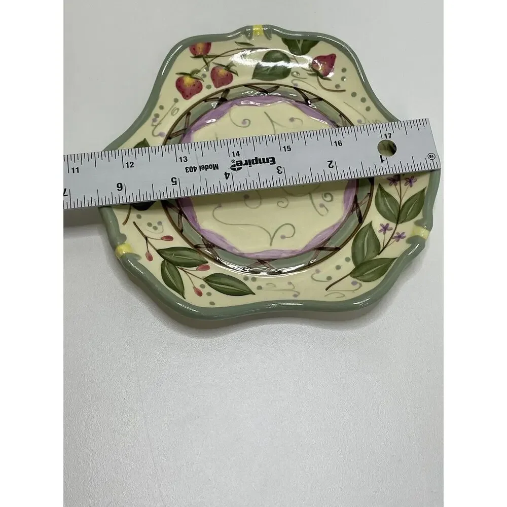 Partylite Strawberry Fields Candle Ceramic Plate EUC Retired Home Decor 6 Inches